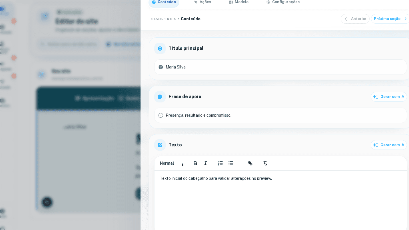 Editor do Site do Político mostrando um site de campanha em versões desktop e mobile