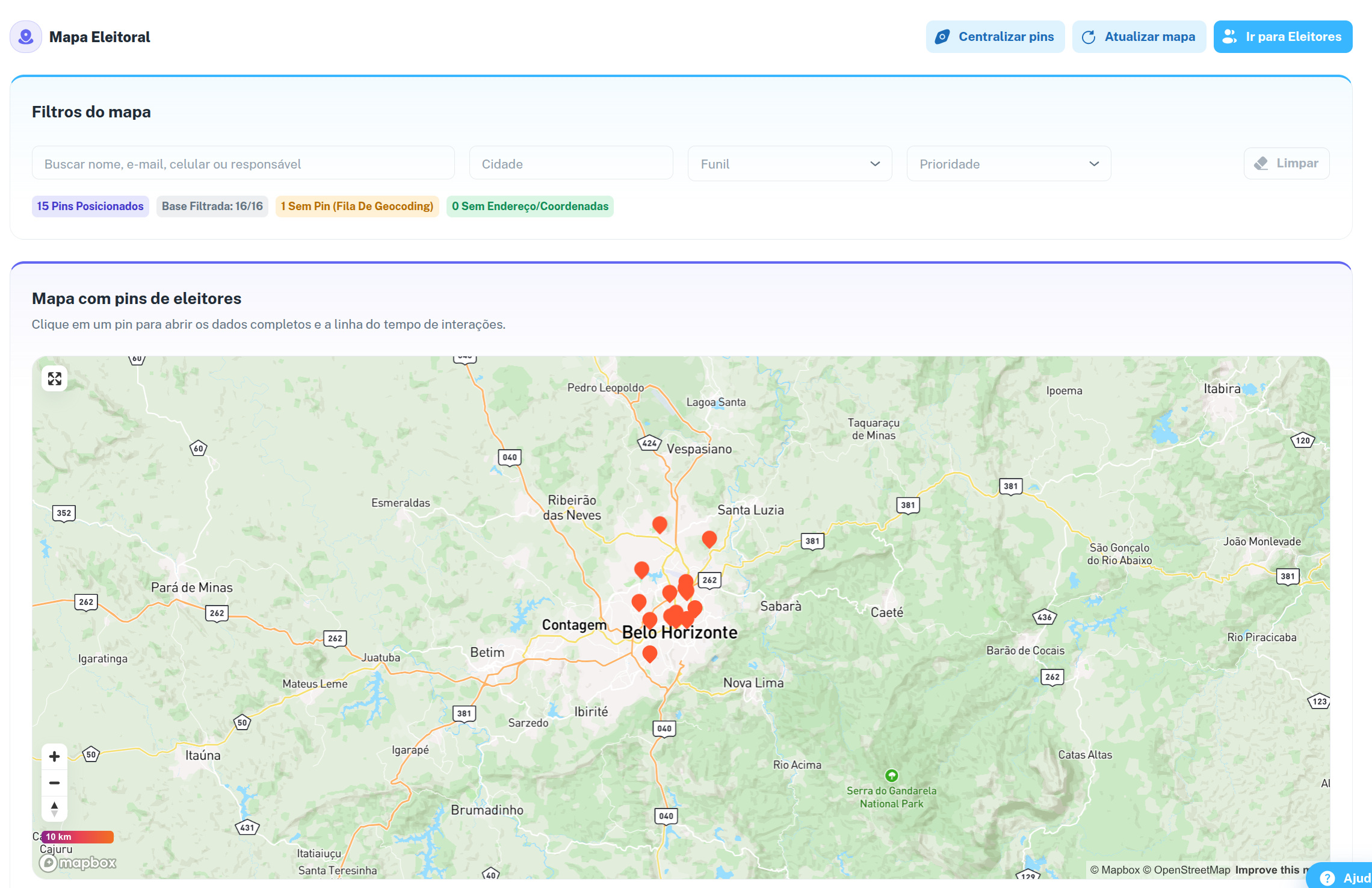 Exemplo real de site político: Mapa por bairro e região